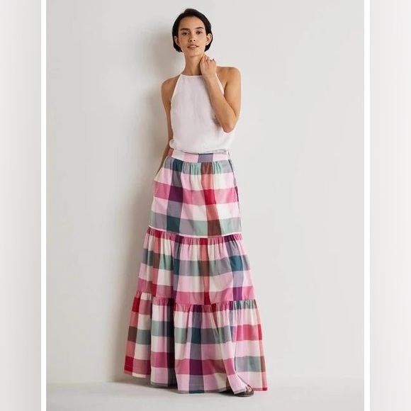 Boden Dresses & Skirts - White Lorna Tiered Maxi Skirt Bonbon Pink Flambe Check